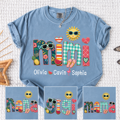 Comfort Colors® Personalized Mimi T-Shirt with Summer Fun Design for Grandma And Kids Family Names Custom Tee