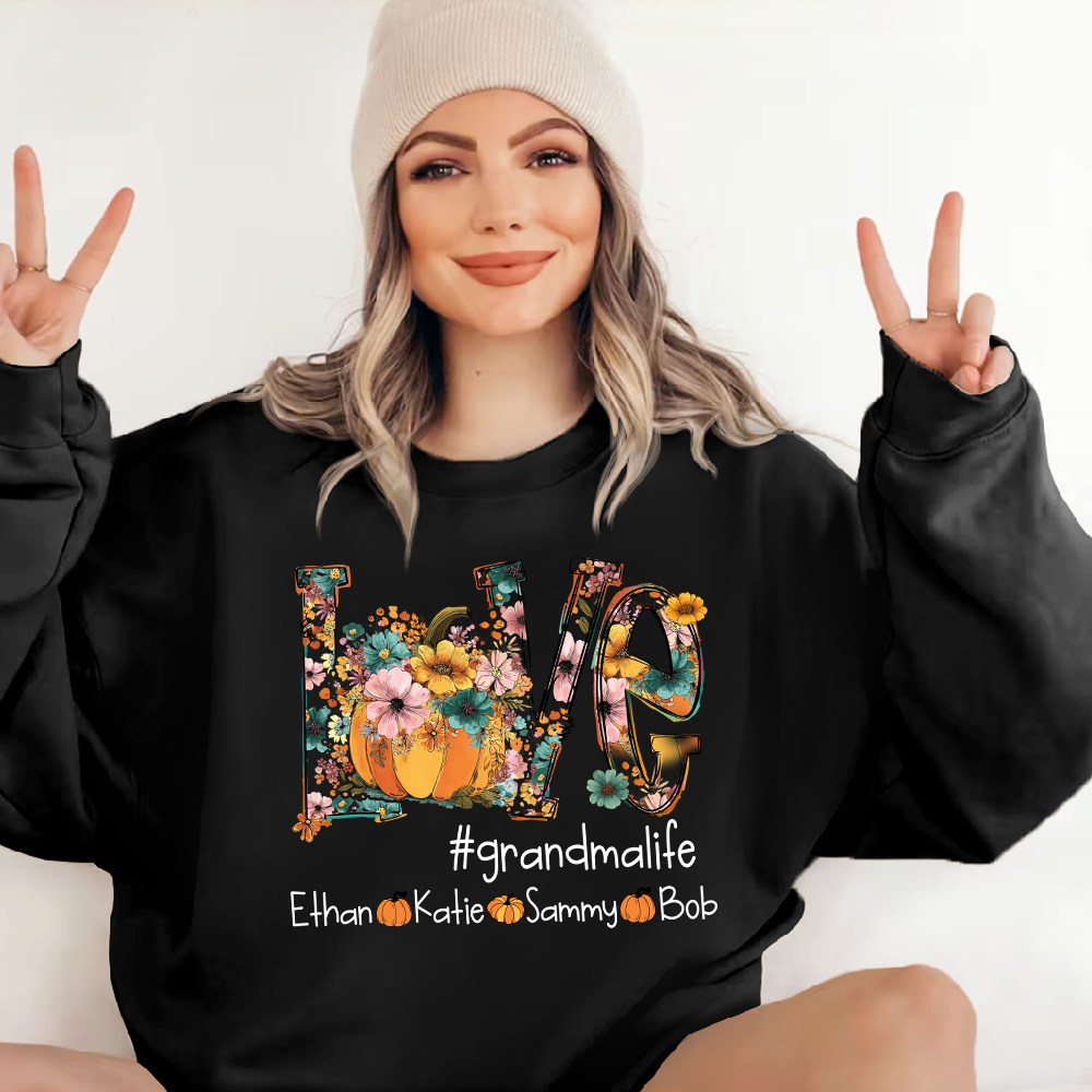 Custom Autumn Pumkin Sweatshirt, Personalized for Grandma and Her Grandkids