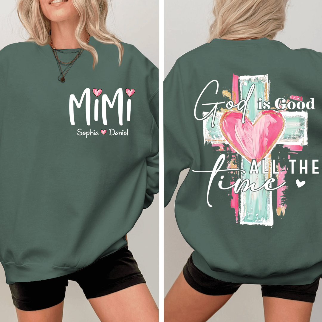 Custom Hand Drawn Cross Sweatshirt, Gift for Mimi And Grandchild