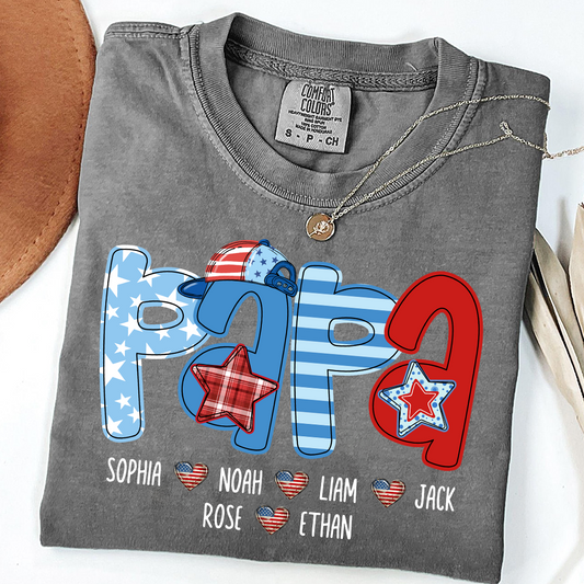 Comfort Colors® Personalized Papa 4th July Independence Day American Flag, Father's Day Shirt, Gift For And Grandchildren
