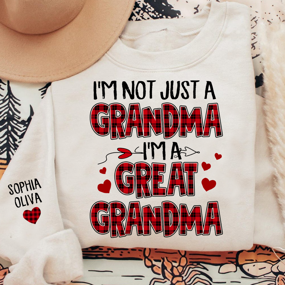I’m Not Just a Grandma I’m a Great Grandma Sweatshirt, Personalized Buffalo Plaid Heart Shirt