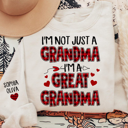 I’m Not Just a Grandma I’m a Great Grandma Sweatshirt, Personalized Buffalo Plaid Heart Shirt