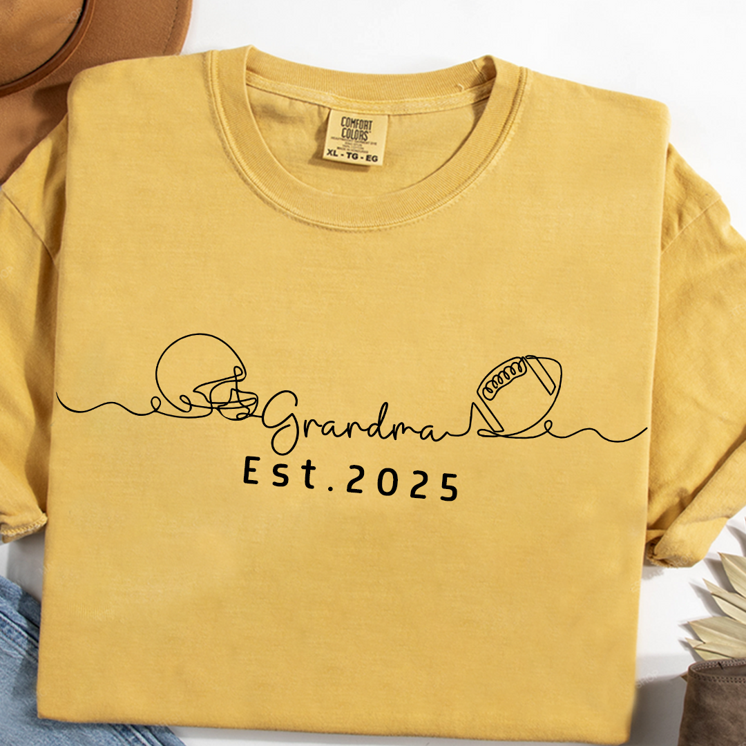 Comfort Colors® Custom Football Helmet and Ball Graphic Tee, Grandma Est. 2025 T-Shirt