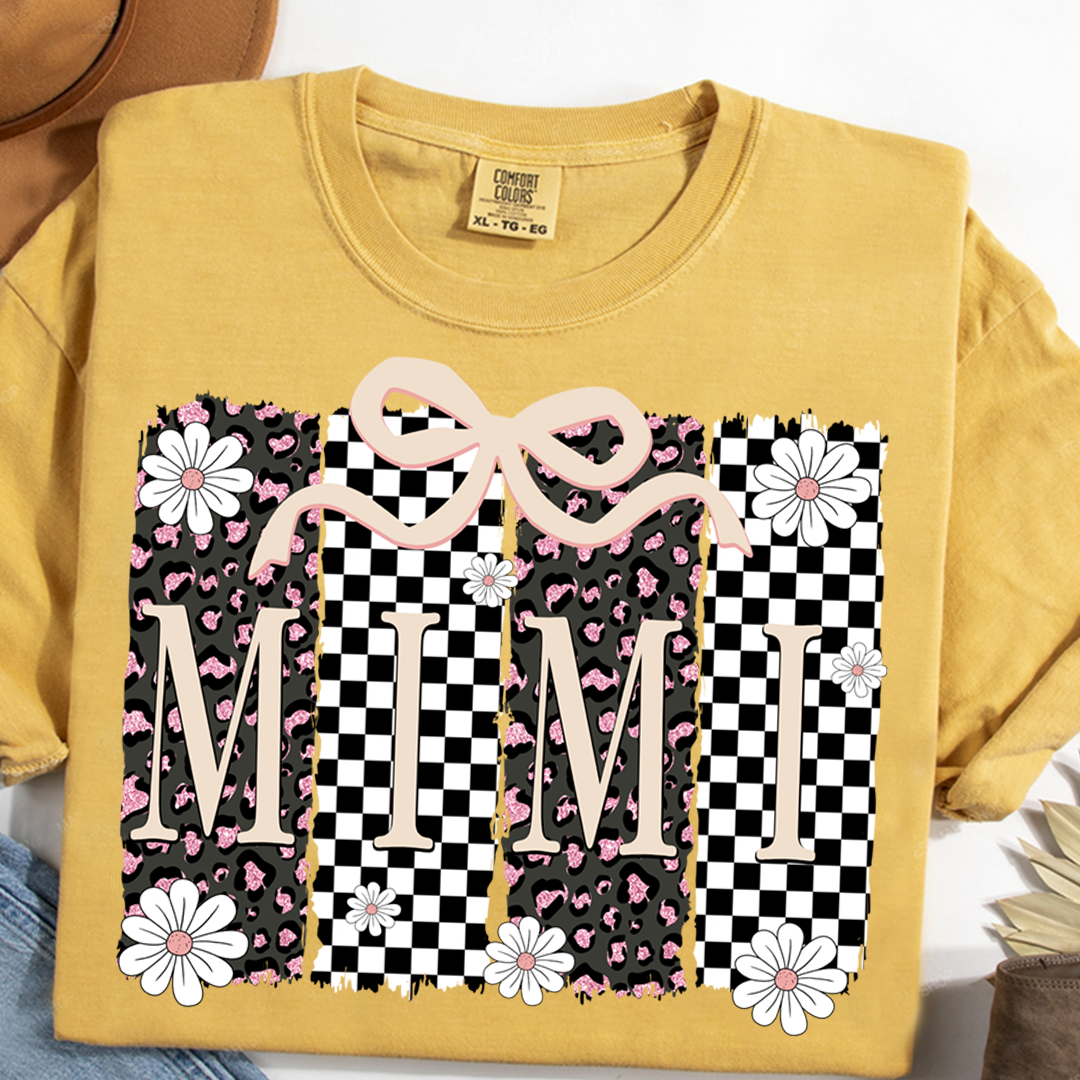 Comfort Colors® Mimi Graphic Tee, Retro Checkered Daisy Print Shirt for Grandma