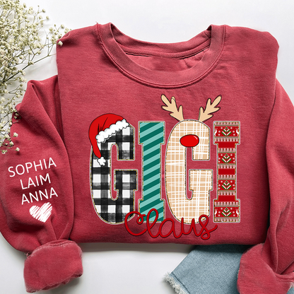 Gigi Claus Christmas Sweatshirt – Personalized Holiday  with Child’s Name on Sleeve Sweatshirts