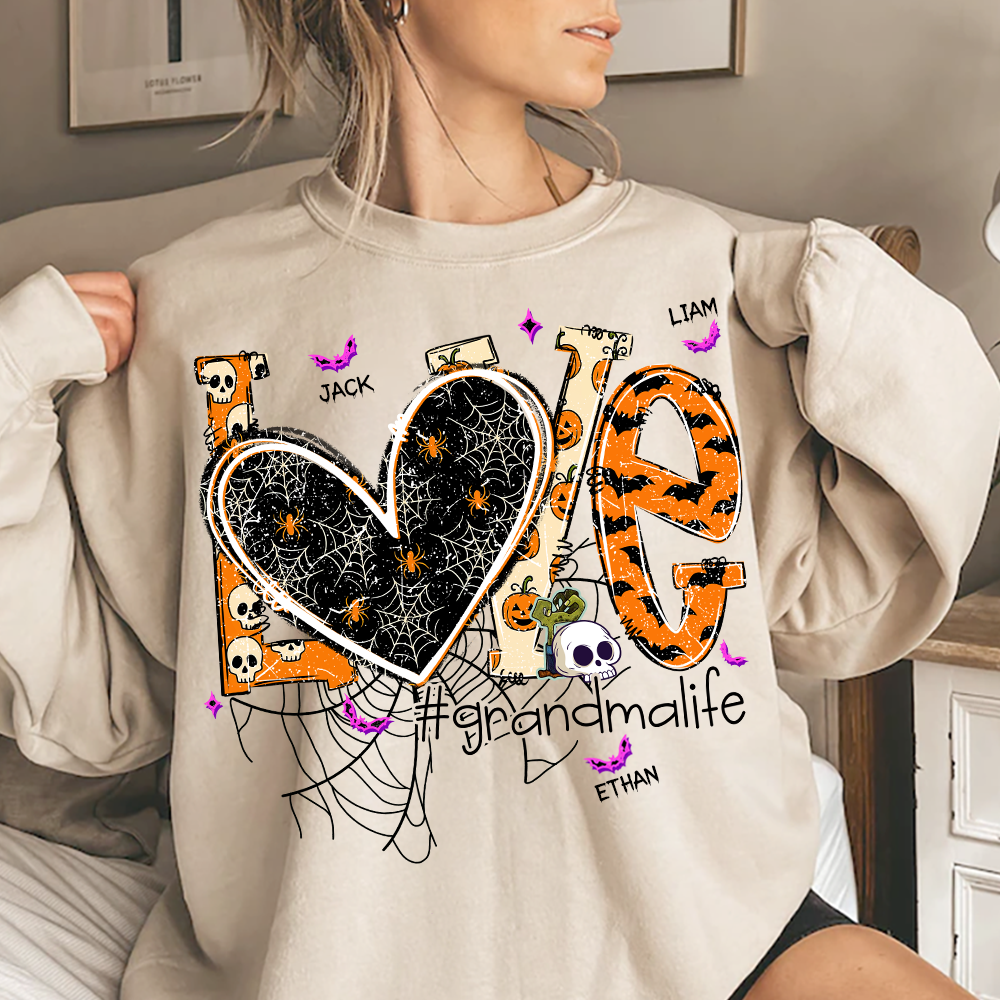 Grandma Life Halloween Sweatshirt, Cute Love Spooky Bat Gift for Grandma And Kids