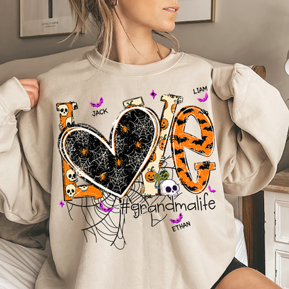 Grandma Life Halloween Sweatshirt, Cute Love Spooky Bat Gift for Grandma And Kids