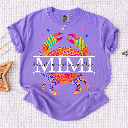 Comfort Colors® Women’s Mimi Crab Graphic T-Shirt Fun Family Vacation Casual Summer Top
