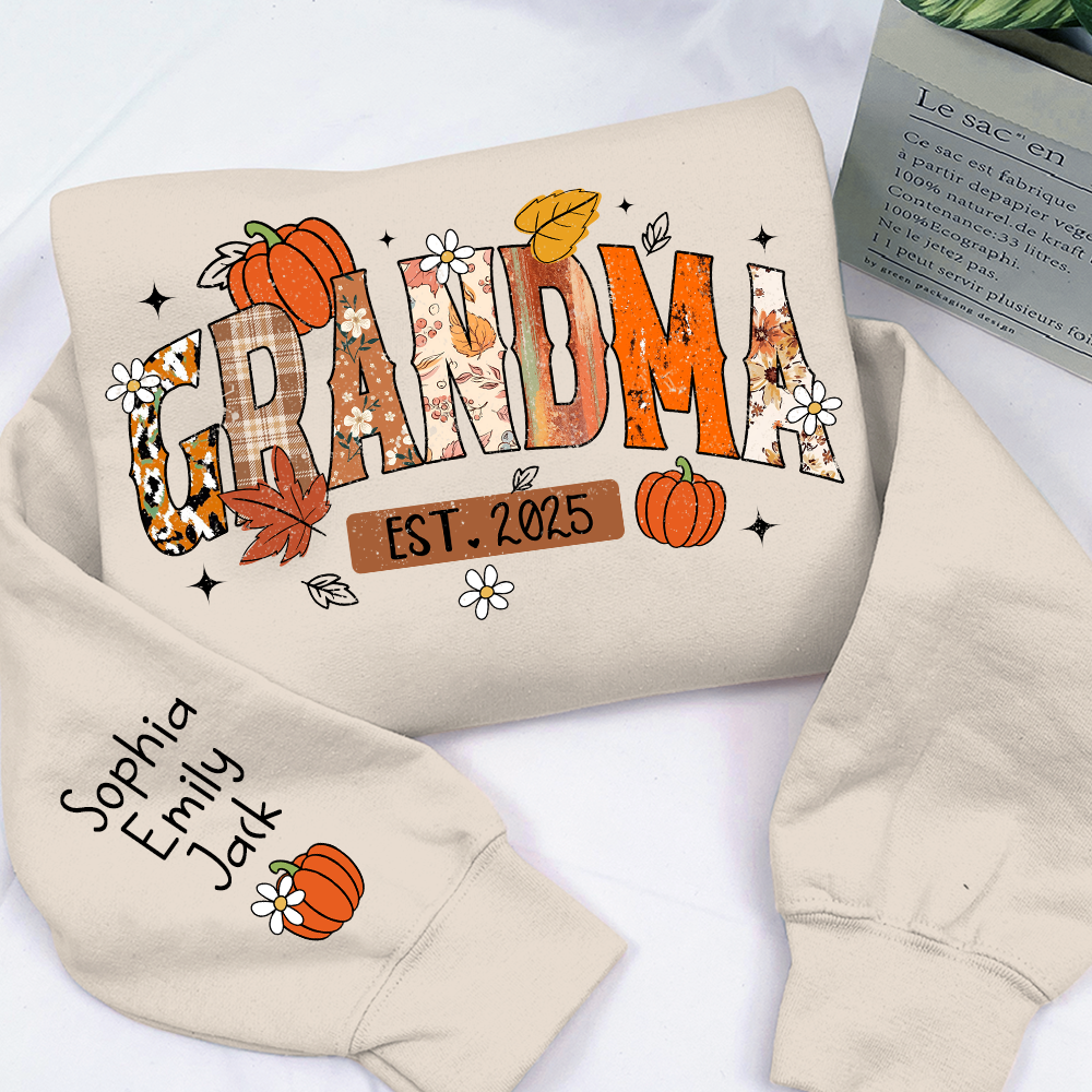 Custom Grandma Pumkin Sweatshirt, Personalized For Grandma And Kids