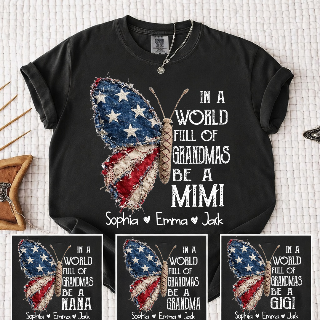 Comfort Colors Personalized Mimi Shirt – "In a World Full of Grandmas, Be a Mimi" Butterfly Design with Custom Family Names