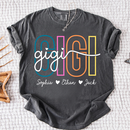 Comfort Colors® Personalized Gigi Shirt with Grandkids Names, Custom Grandma Tee, Colorful Gigi Name Shirt, Gift for Grandmother from Grandchildren