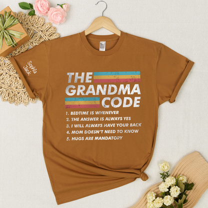 Personalized The Grandma Code" T-Shirt – Personalized Mimi, Gigi, Nana Shirts, Fun Gift for Grandparents, Mother’s Day, Birthday