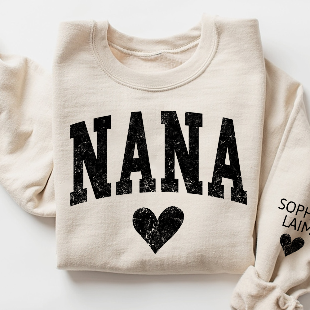 Personalized Nana Sweatshirt, Custom Name Heart Design Gift for Grandma