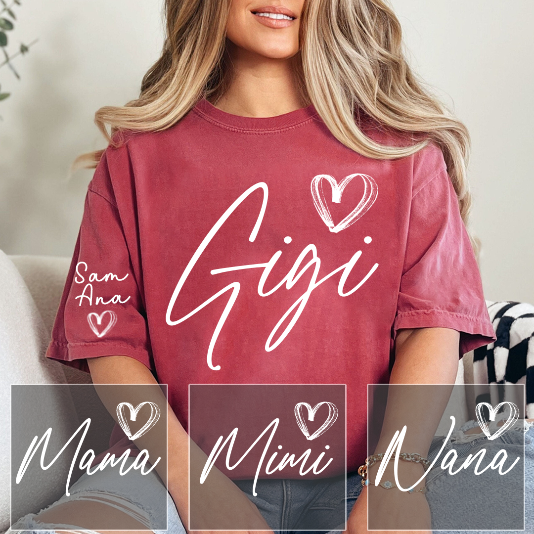 Personalized Gigi Heart T-Shirts, Custom designed Family T-shirts Featuring Hearts And Names