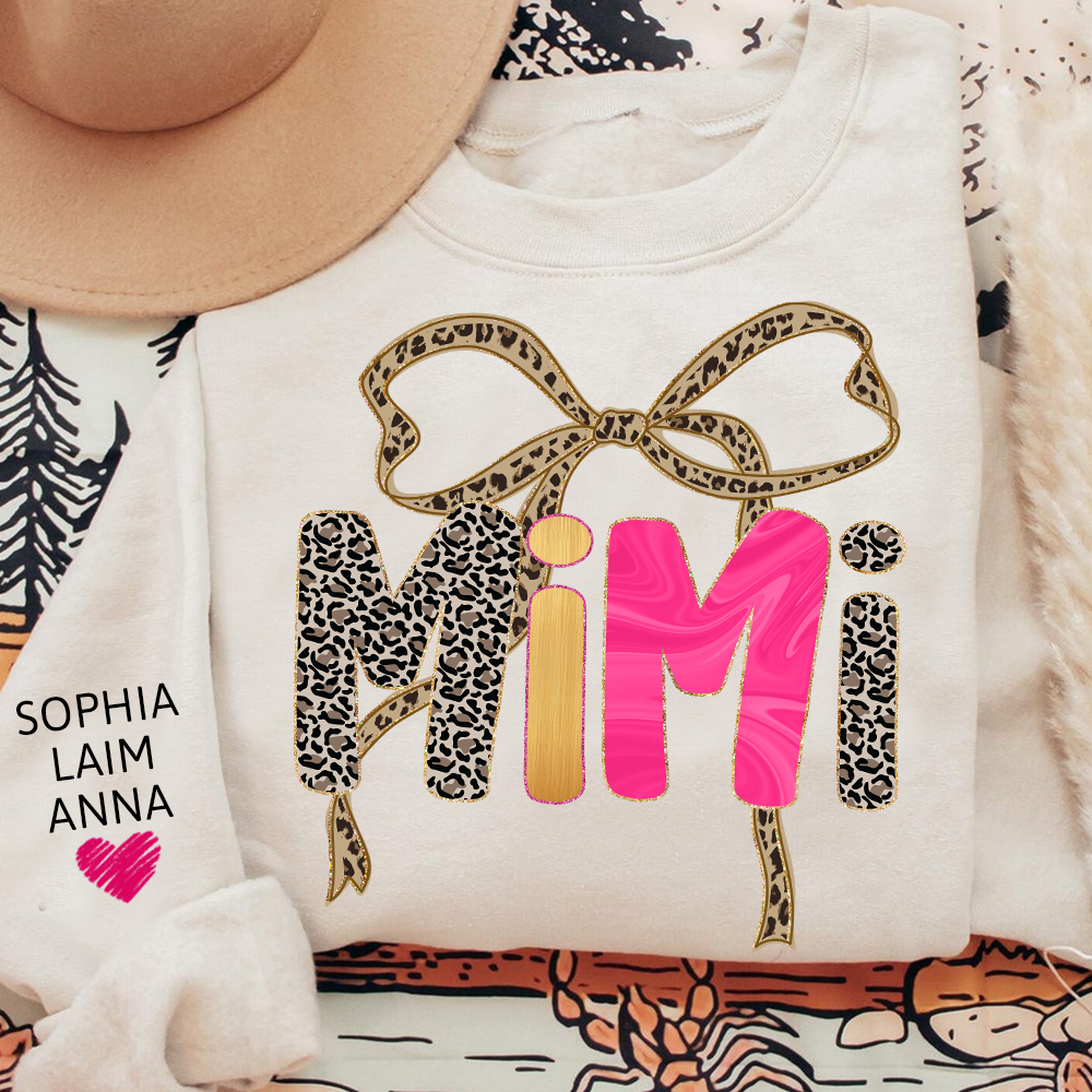 Custom Coquette Leopard Mimi Sweatshirt, Gift for Grandma And Grandchild