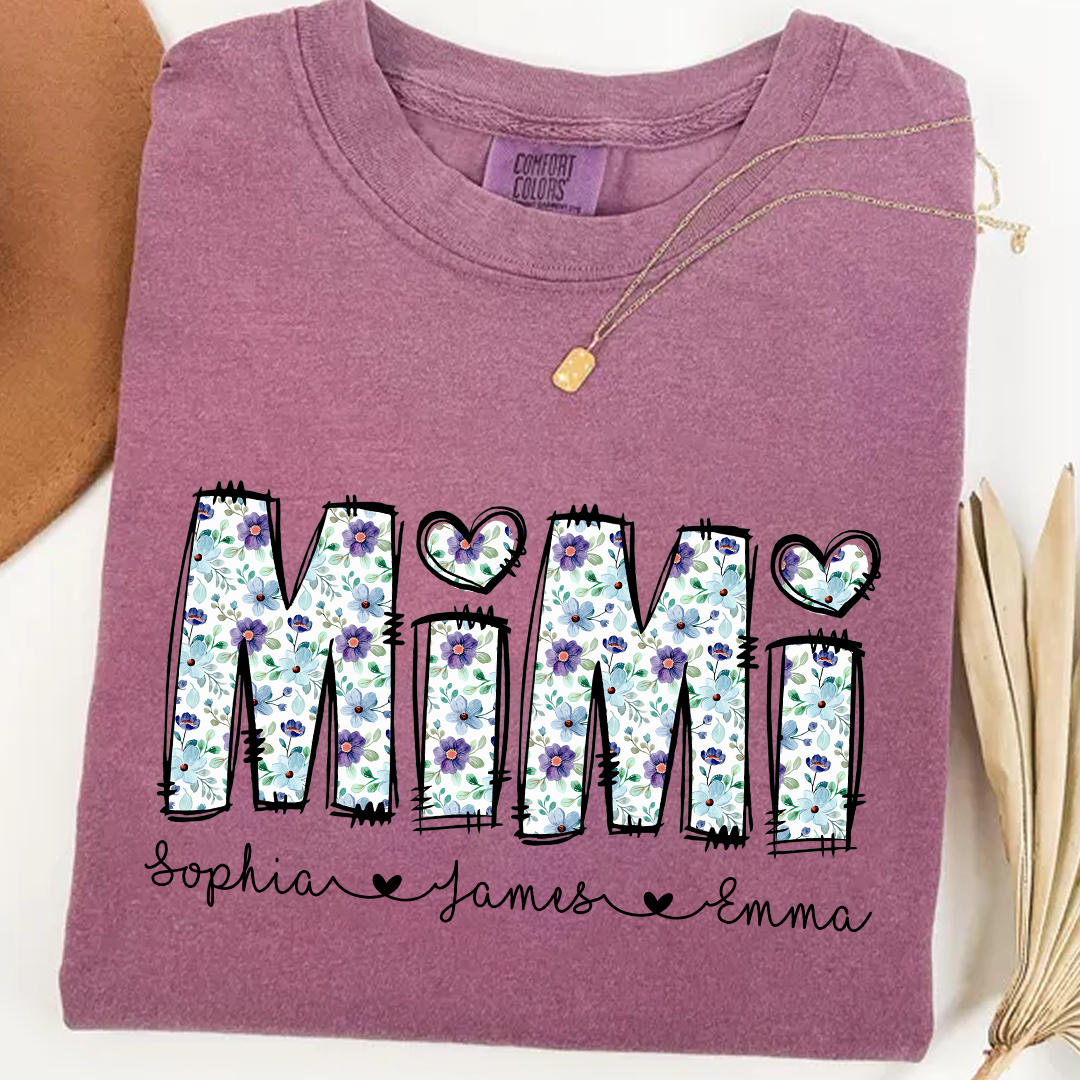 Mimi Shirt with Grandkids' Names – Cute Floral Design for Grandma