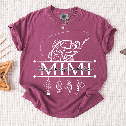 Comfort Colors® Personalized Mimi Fishing Shirt Custom Name Angler Tee for Grandmother, Unique Gift for Grandma Who Loves Fishing