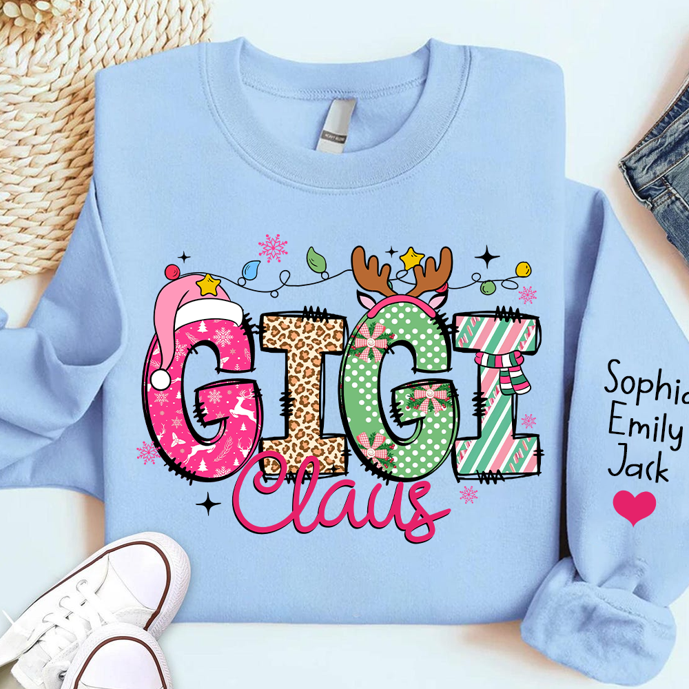 Personalized Grandma Sweatshirt, Merry Christmas Design with Grandchild's Name on Sleeve