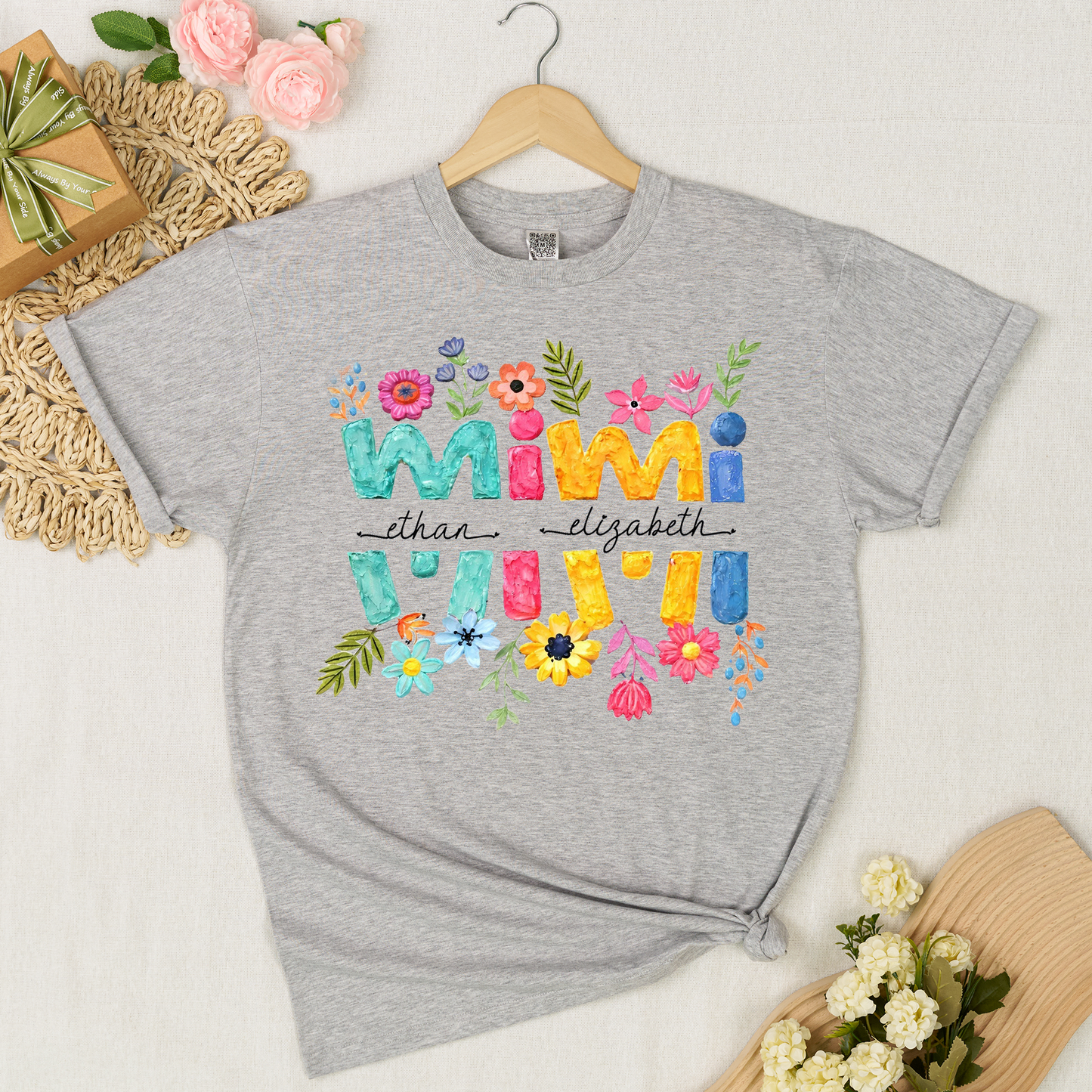 Personalized Mimi Shirt Custom Grandkids Names Floral Letter Graphic Tee Women Family Love Colorful Spring Casual Outfit Top