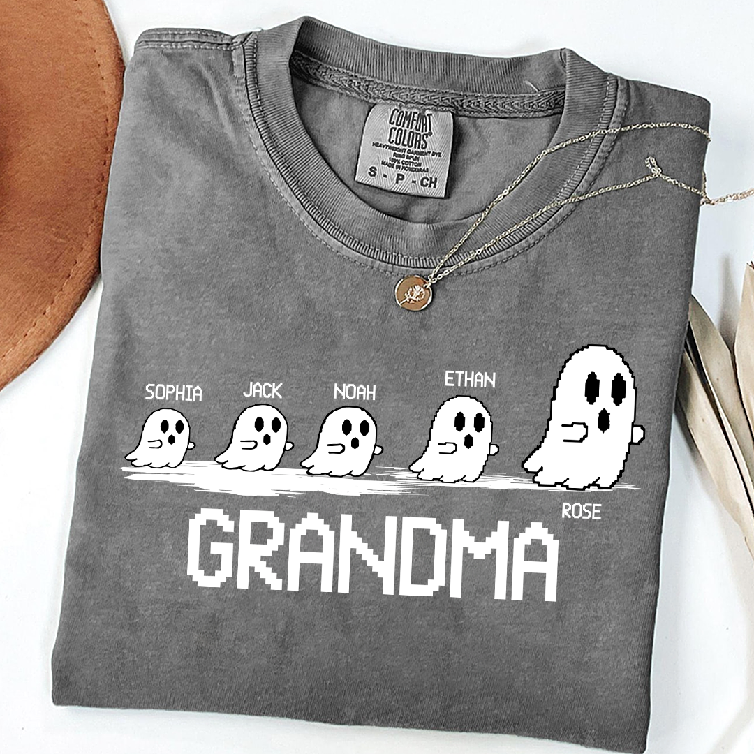 Comfort Colors® Custom Ghost Family T-shirt, Grandma Halloween with Kids Names