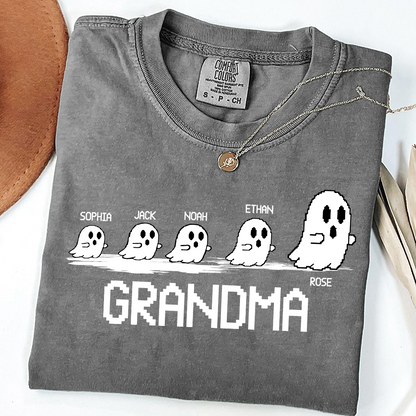 Comfort Colors® Custom Ghost Family T-shirt, Grandma Halloween with Kids Names