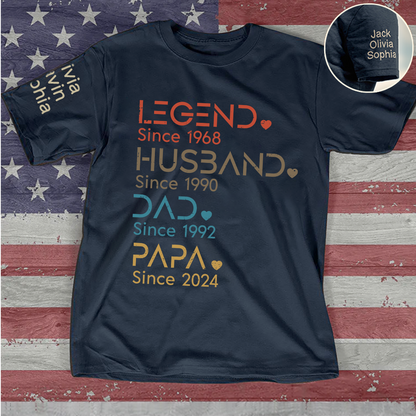 Husband Father Grandpa Legend Since, Grandfather Custom Dates T-Shirt