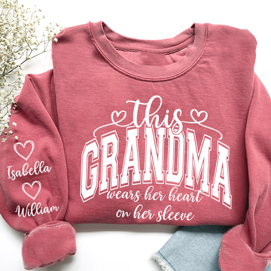 Personalized This Grandma Wears Her Heart On Her Sleeve Shirt with Grandkids’ Names