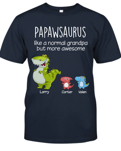 Personalized Grandpasaurus And Kids Names T-Shirt, Personalized Father's Day T-Shirts, Funny Dad Papa Grandpa Shirt