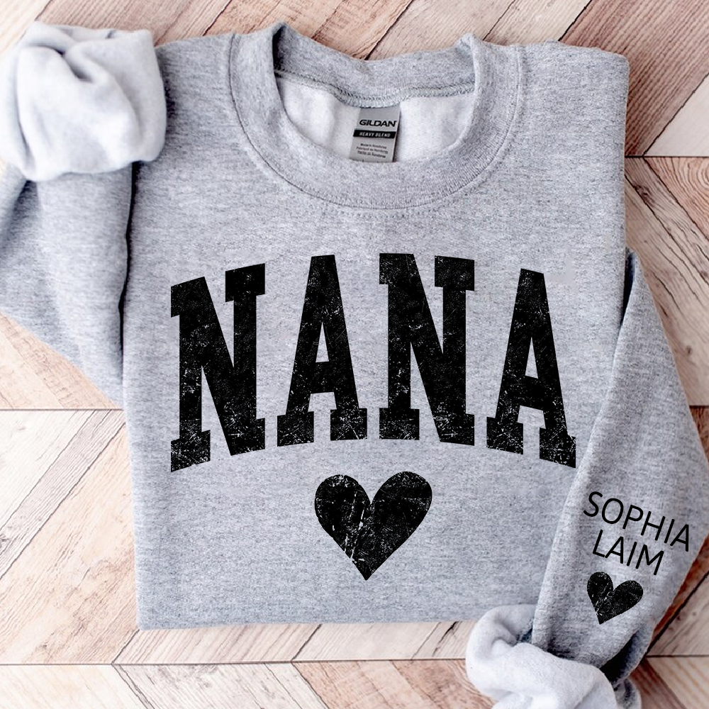Personalized Nana Sweatshirt, Custom Name Heart Design Gift for Grandma
