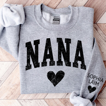 Personalized Nana Sweatshirt, Custom Name Heart Design Gift for Grandma