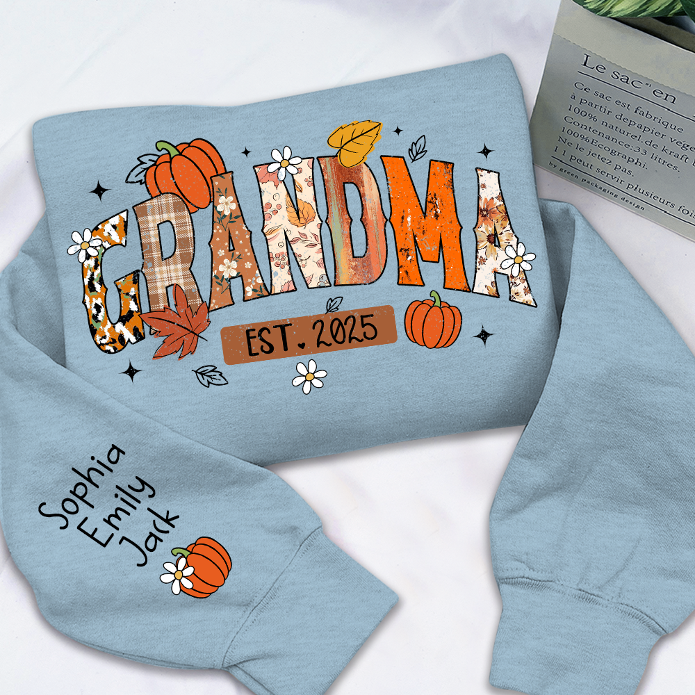 Custom Grandma Pumkin Sweatshirt, Personalized For Grandma And Kids