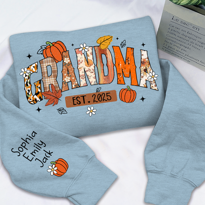 Custom Grandma Pumkin Sweatshirt, Personalized For Grandma And Kids