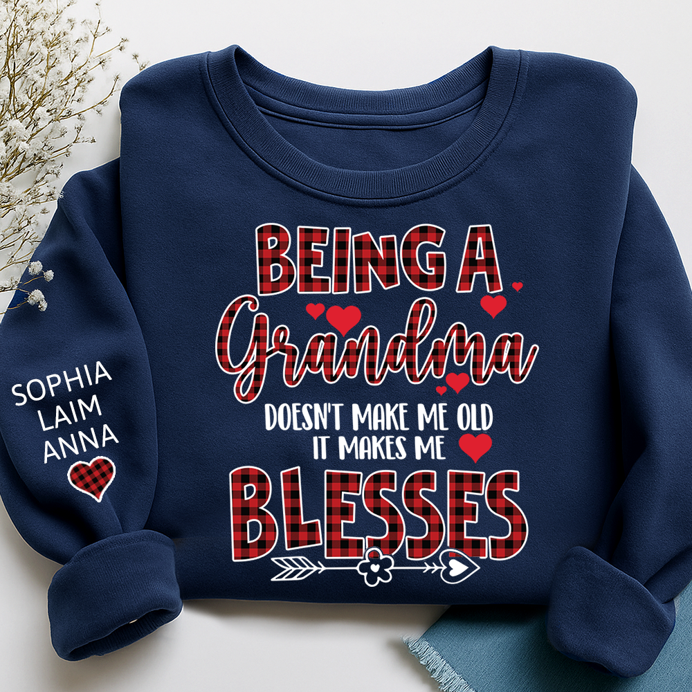 Personalized Grandma Sweatshirt, Blessed Grandma Plaid Heart Shirt with Kids Names