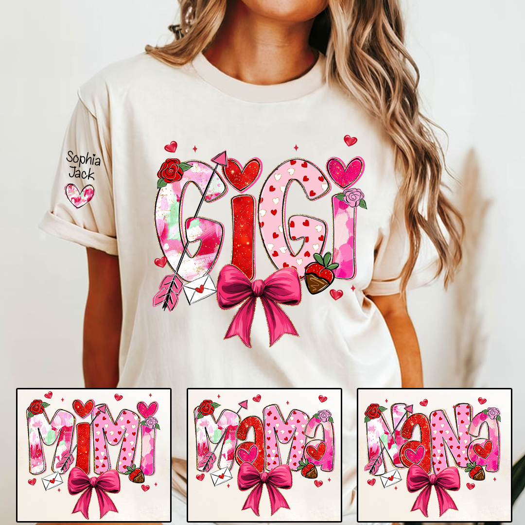Personalized Gigi Valentine T-shirt, Cute Bow and Strawberry Design for Grandma and Kids