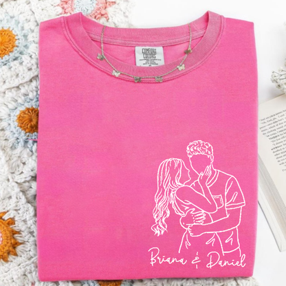 Custom Couple Line Art Comfort Colors Shirt, Personalized Photo Outline Portrait T Shirt, Matching Couple Shirt, Minimal Drawing Love Design