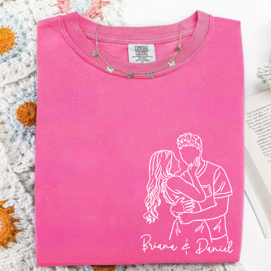 Custom Couple Line Art Comfort Colors Shirt, Personalized Photo Outline Portrait T Shirt, Matching Couple Shirt, Minimal Drawing Love Design