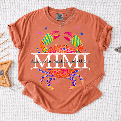 Comfort Colors® Women’s Mimi Crab Graphic T-Shirt Fun Family Vacation Casual Summer Top