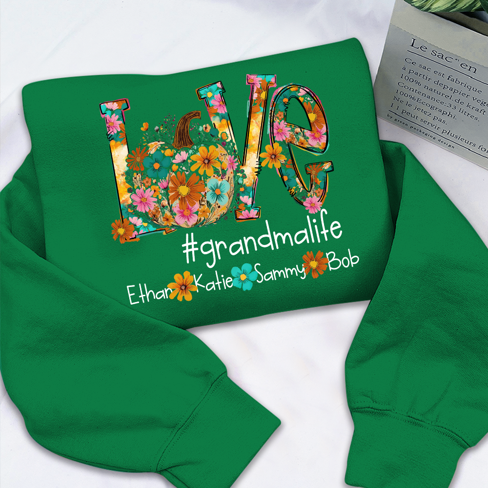 Love Autumn Personalized Sweatshirt, Custom Name for Grandma And Kids