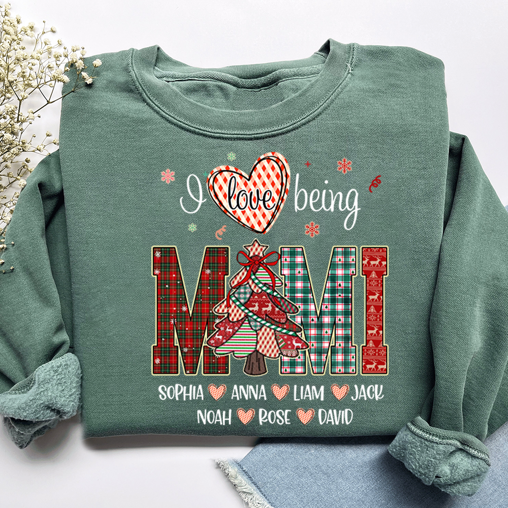 Personalized I Love Being Mimi Christmas Sweatshirt, Customized Gifts for Grandma and Grandchild