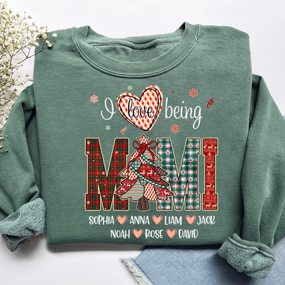 Personalized I Love Being Mimi Christmas Sweatshirt, Customized Gifts for Grandma and Grandchild