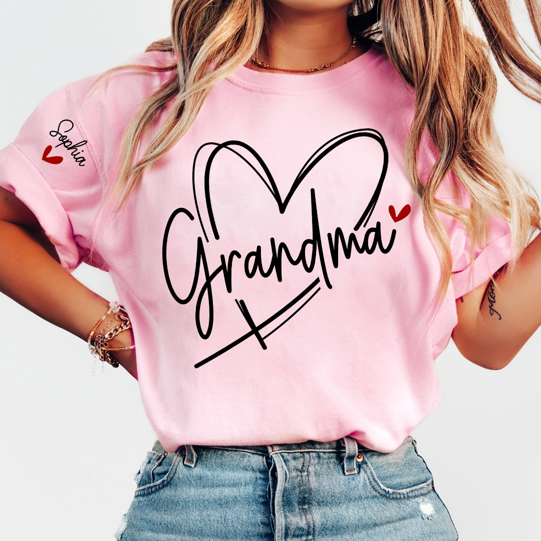 Grandma And Grandkids Heart Tshirt Personalized Family Name T Shirt For Grandma