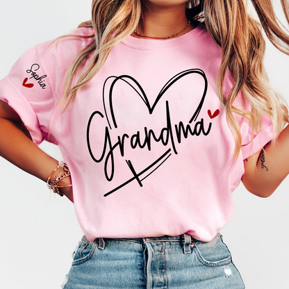 Grandma And Grandkids Heart Tshirt Personalized Family Name T Shirt For Grandma