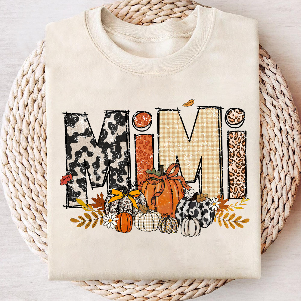 Preppy Fall Mimi Custom Grandma Pumkin Sweatshirt, Personalized For Grandma And Kids