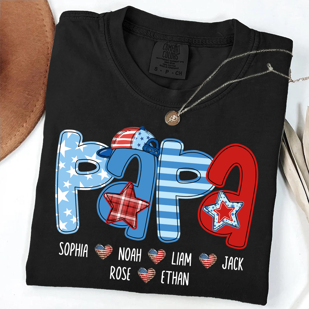Comfort Colors® Personalized Papa 4th July Independence Day American Flag, Father's Day Shirt, Gift For And Grandchildren