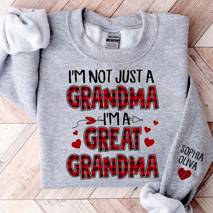 I’m Not Just a Grandma I’m a Great Grandma Sweatshirt, Personalized Buffalo Plaid Heart Shirt