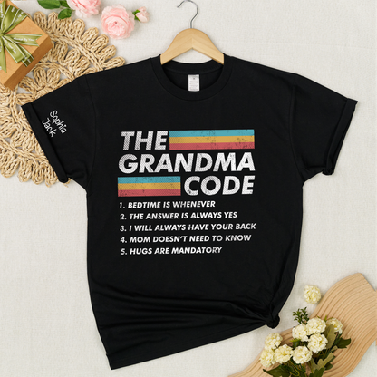 Personalized The Grandma Code" T-Shirt – Personalized Mimi, Gigi, Nana Shirts, Fun Gift for Grandparents, Mother’s Day, Birthday