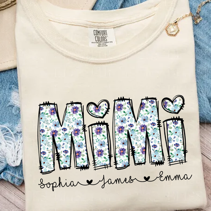 Mimi Shirt with Grandkids' Names – Cute Floral Design for Grandma
