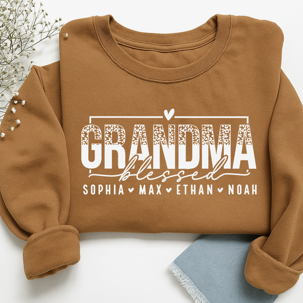 Personalized Blessed Grandma Heart Sweatshirt, Gift for Grandma and Kids