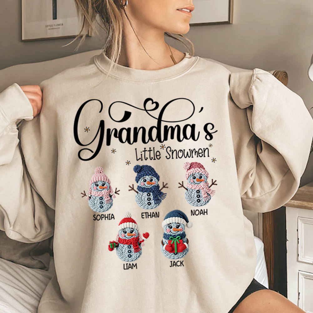 Personalized Grandma’s Little Snowmen Sweatshirt, Custom Christmas Gift with Kids’ Names