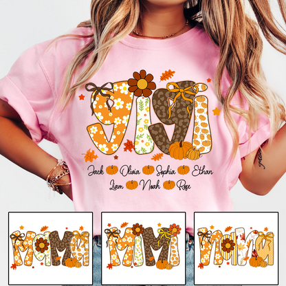 Personalized Pumkin Grandma TShirt, Custom Gigi Nickname with Kids’ Names
